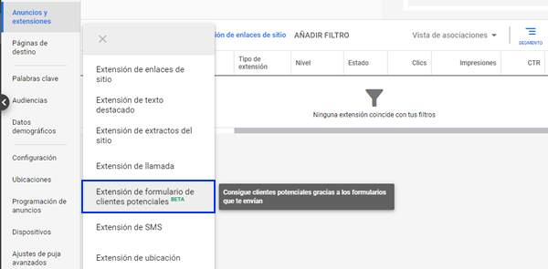 crear extension de formularios de leads en google adwords