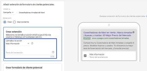 texto llamada a la acción leads forms google adwords